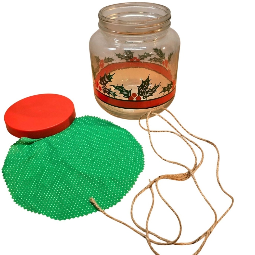 Large‎ 6" Clear Glass Christmas Candy Jar Dish Handmade Gifts holly & Ivy